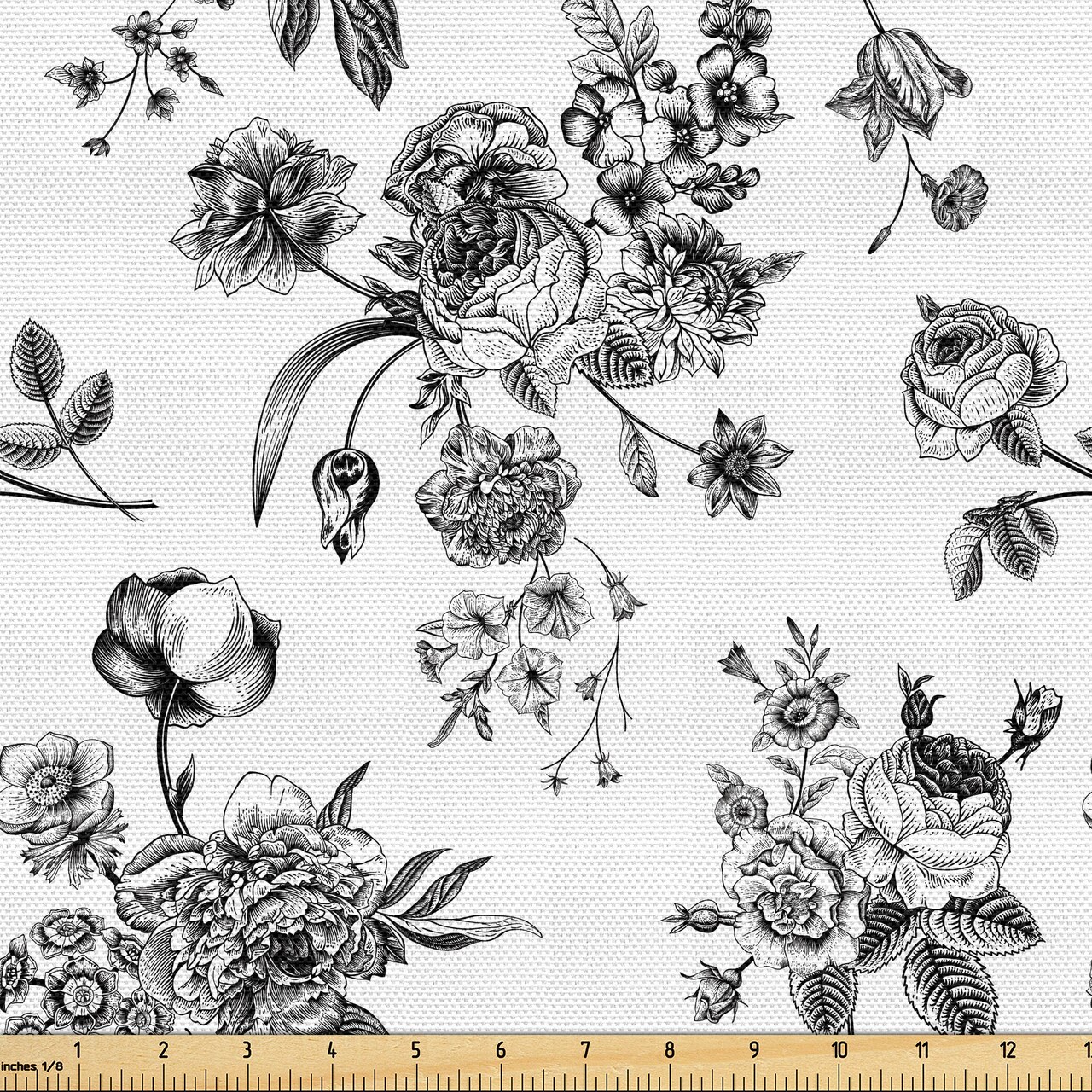 Ambesonne Black and White Fabric by the Yard, Vintage Floral Pattern  Victorian Classic Royal Inspired New Modern Art, Decorative Fabric for  Upholstery and Home Accents, 5 Yards, White and Black